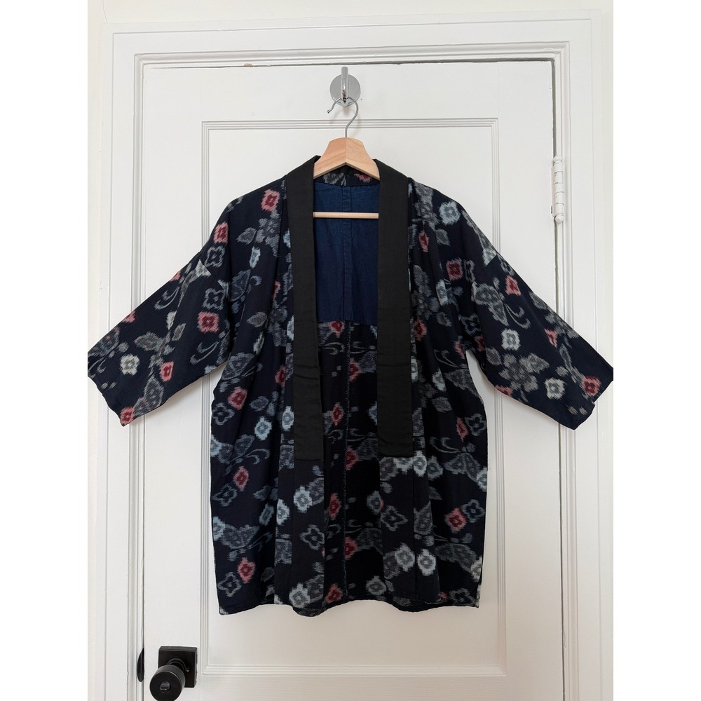 Handmade Cotton Indigo Ikat Size M/8 Kimono Jacket Blazer Blue Red White